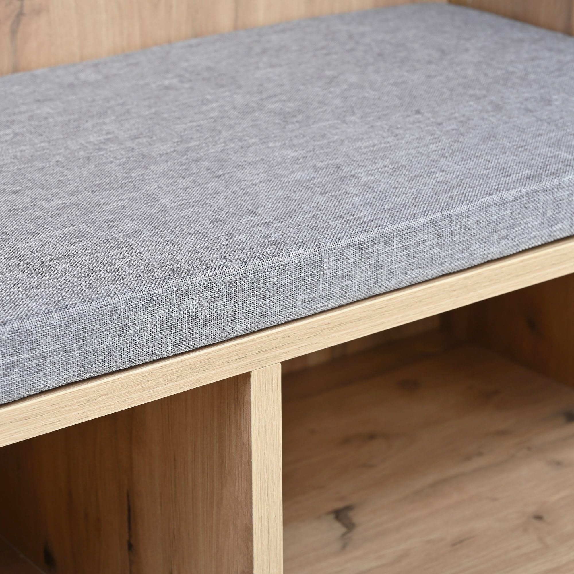 Garderobenset, Komplett-Set Flurgarderobe mit Sitzbank, 5 Haken, 2 Türen & 6 Offener Lagerraum - Naturholzfarbe und Weiß, 80×185×35 cm