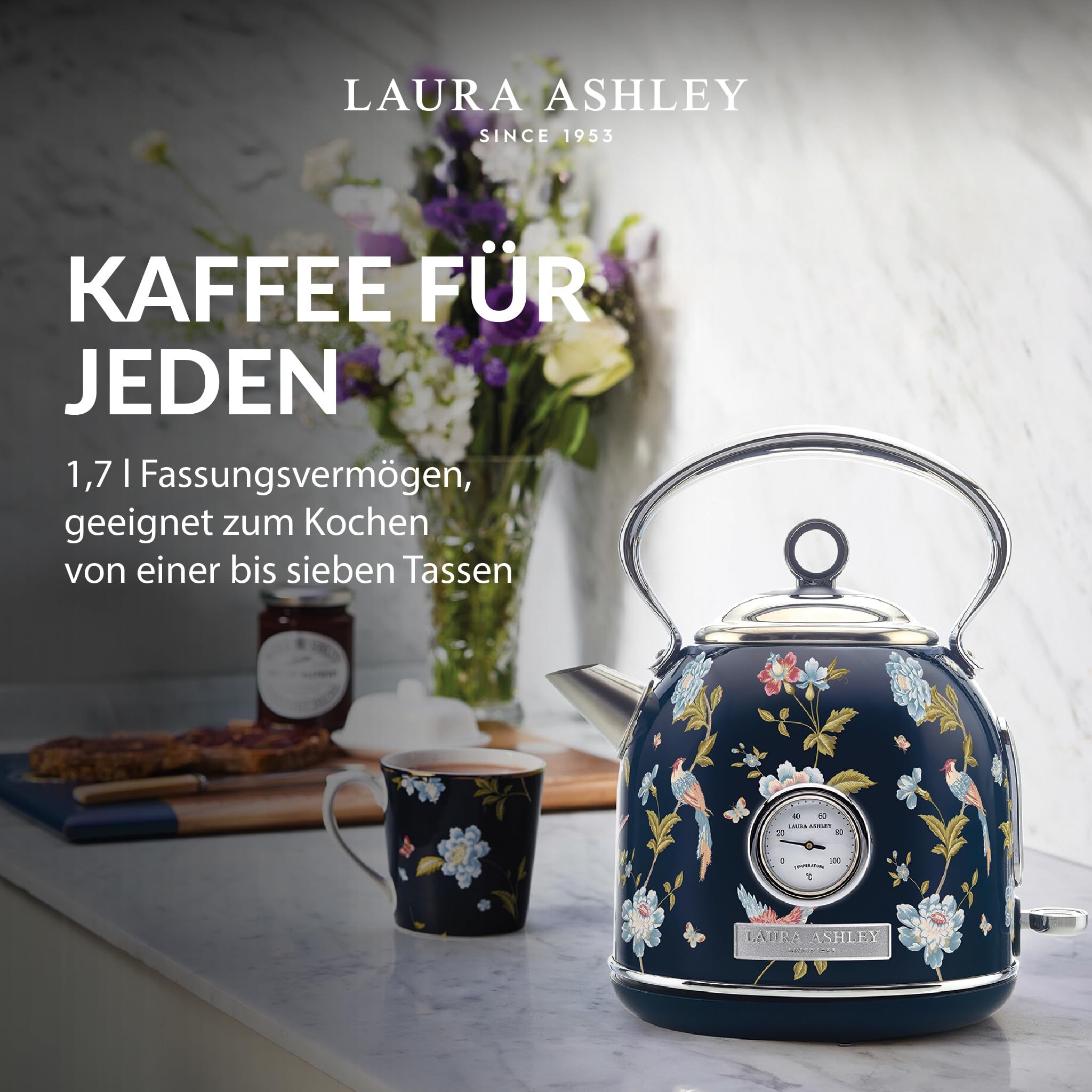 Laura Ashley Kabelloser Elektrischer Wasserkocher 1.7L von VQ Elveden Navy