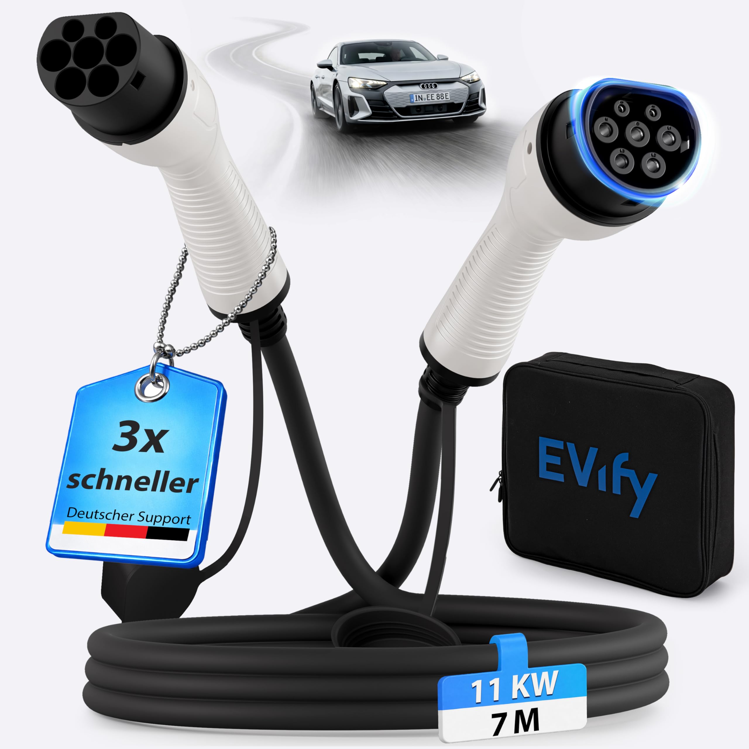 Typ 2 Ladekabel 11kW 7M 16A für Elektroauto & Hybrid inkl. Kabeltasche • Kabel 3 phasig für EV PHEV • geeignet für alle E Autos Modell 3 S X Y, ID3, ID4, ID5