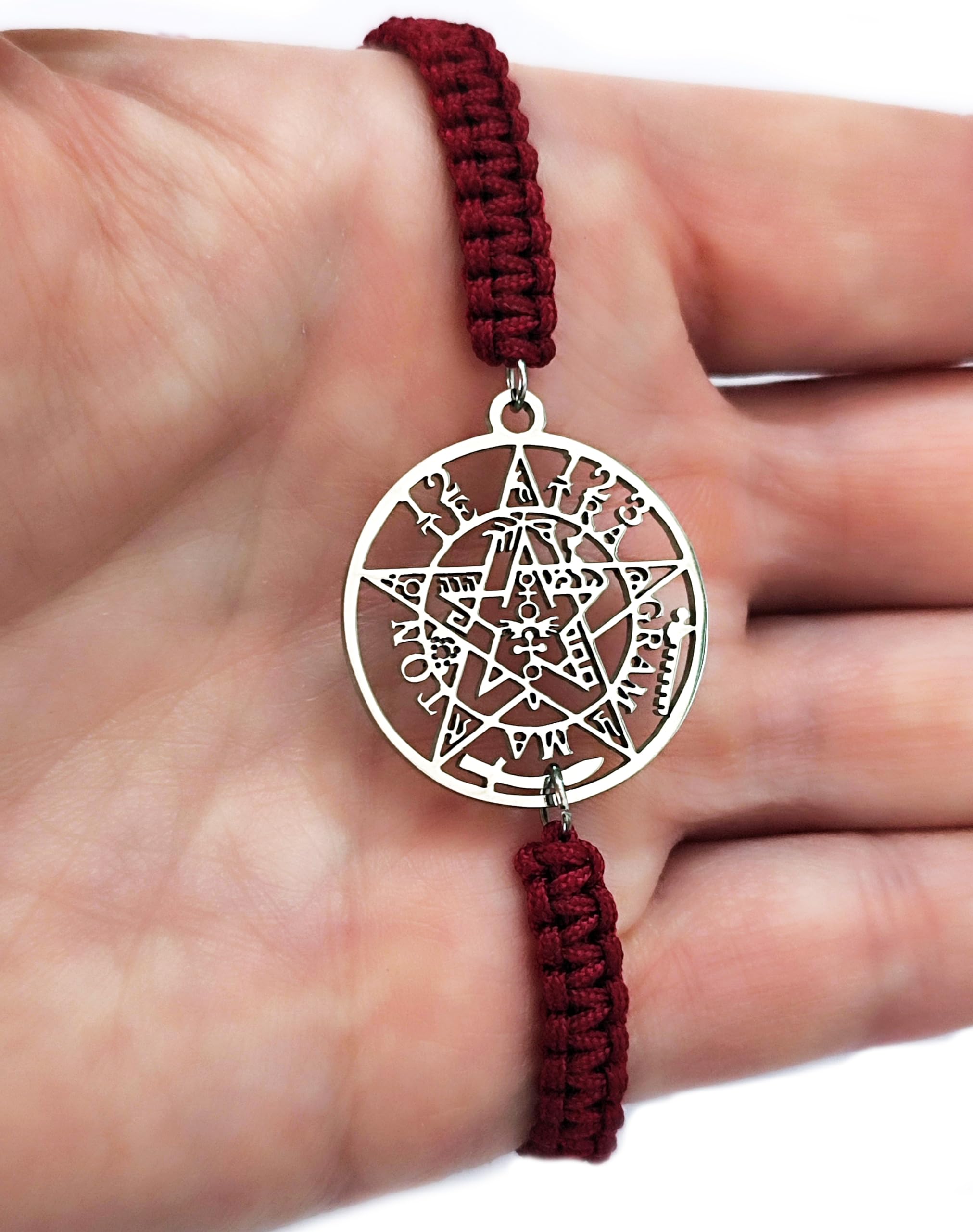 Simboliks Tetragrammaton Pulsera Amuleto de la Suerte Protección Pentagrama Regalo Hombre y Mujer poderoso Talismán de protección personal Pentáculo Ajustable granate Pulsera de Regalo