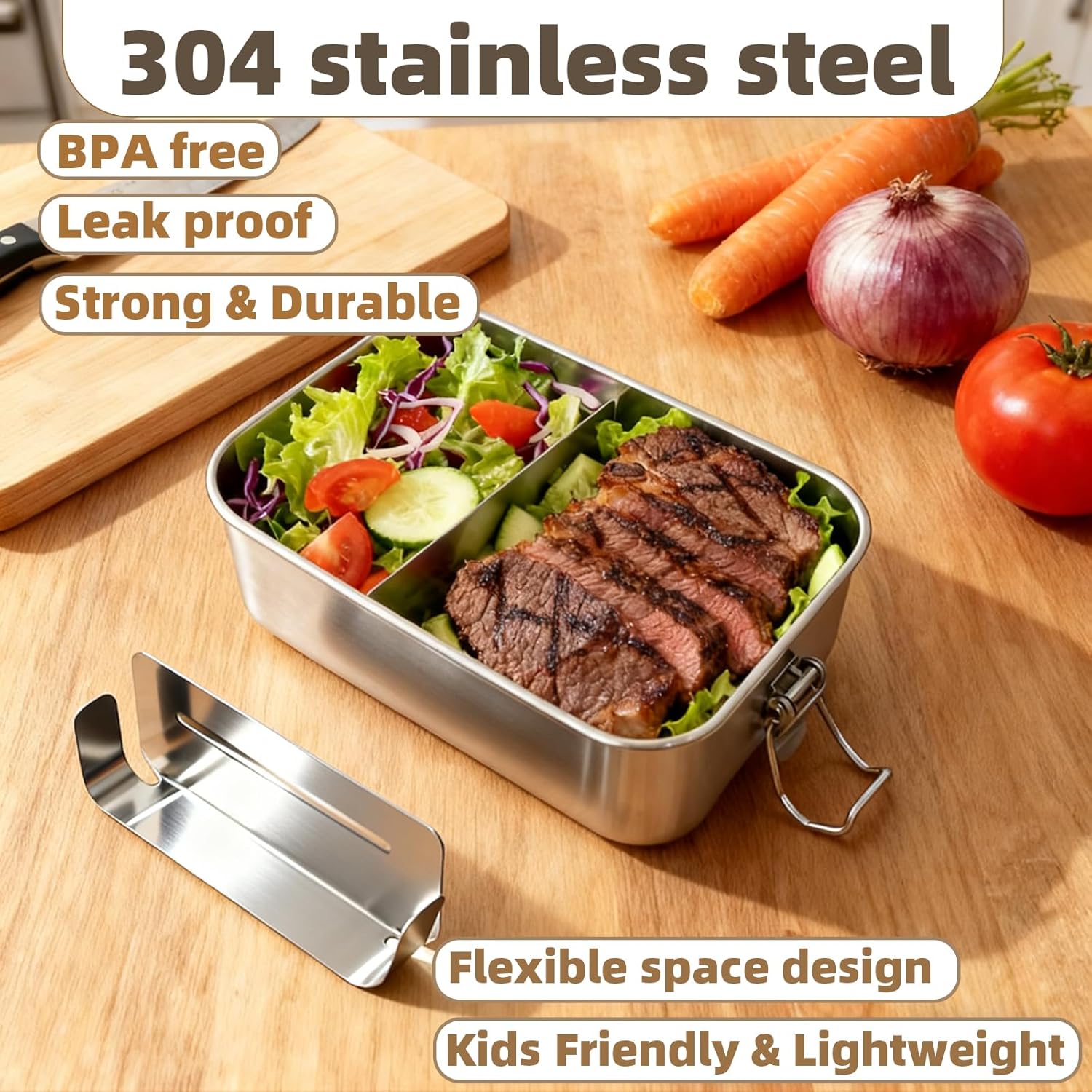Stainless Steel Lunch Preservation Box, 40oz/1200ml Metal Bento Box Removable Dividers, Reusable Food Storage Containers with Lids Leak Proof for Travel, Work, Picnic, Home - Image 4