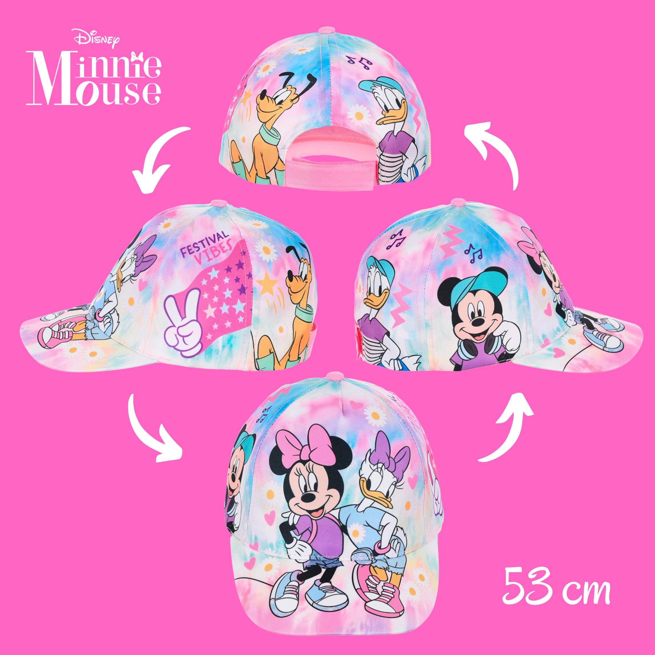 Disney Minnie Mouse para Niñas, Gorra de Beisbol de Verano Diseño Mickey Mouse, Daisy, Donald y Pluto, Regalo para Niñas