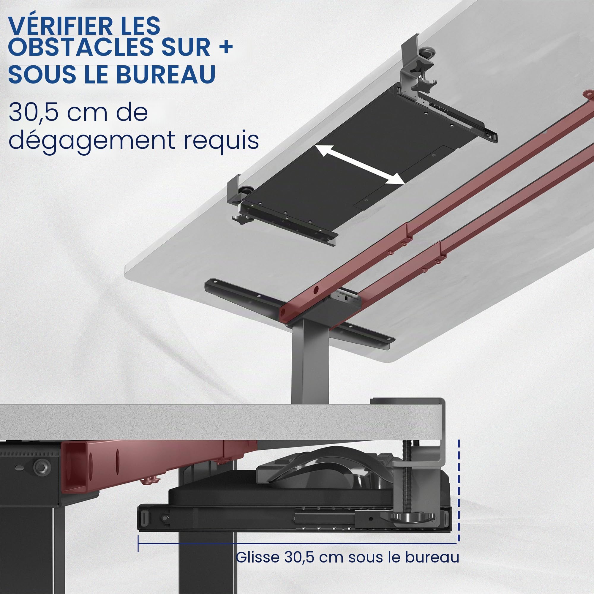 VIVO MOUNT-KB05ES-W Petit plateau pour clavier, avec système de fixation en C extra robuste, 20 (26 pinces incluses) x 28 cm, blanc
