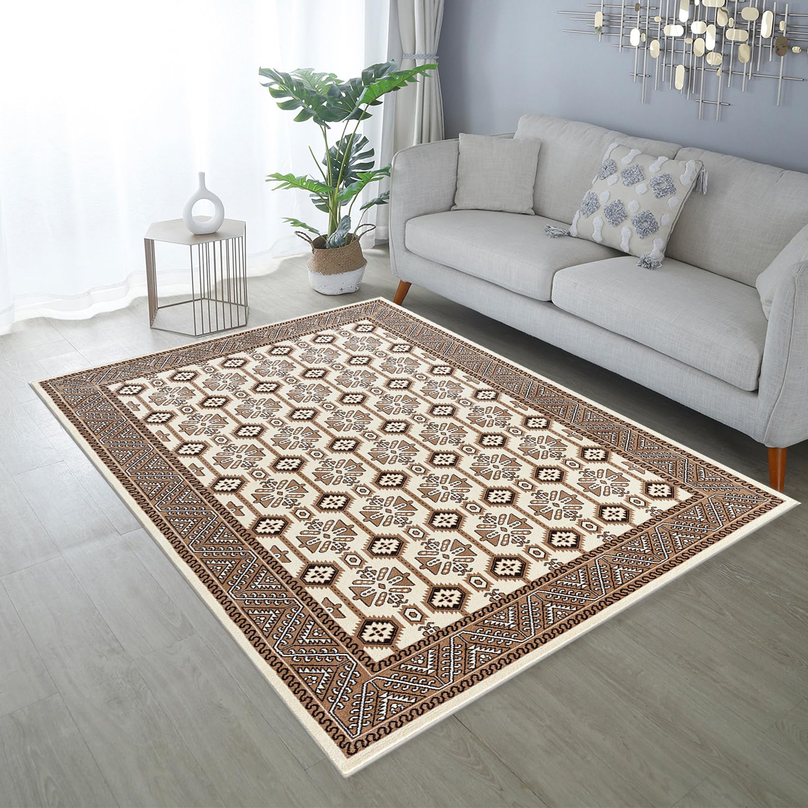 cozily® Jute Back Large Rugs For Living Room, Turkish Carpet - Arta 160 x 230 cm Cream - Washable Rug For Bedroom and Sitting Room Rug