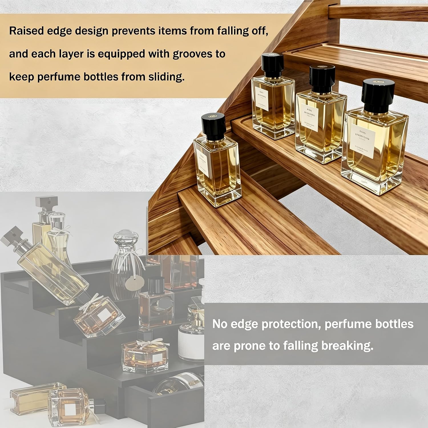 Acacia Wood 4 Tier Cologne Organizer for Men, Ladder Perfume Display Stand, Vanity Countertop Cologne Shelf, Perfume Organizer Stand Ideal Fathers Day Gift
