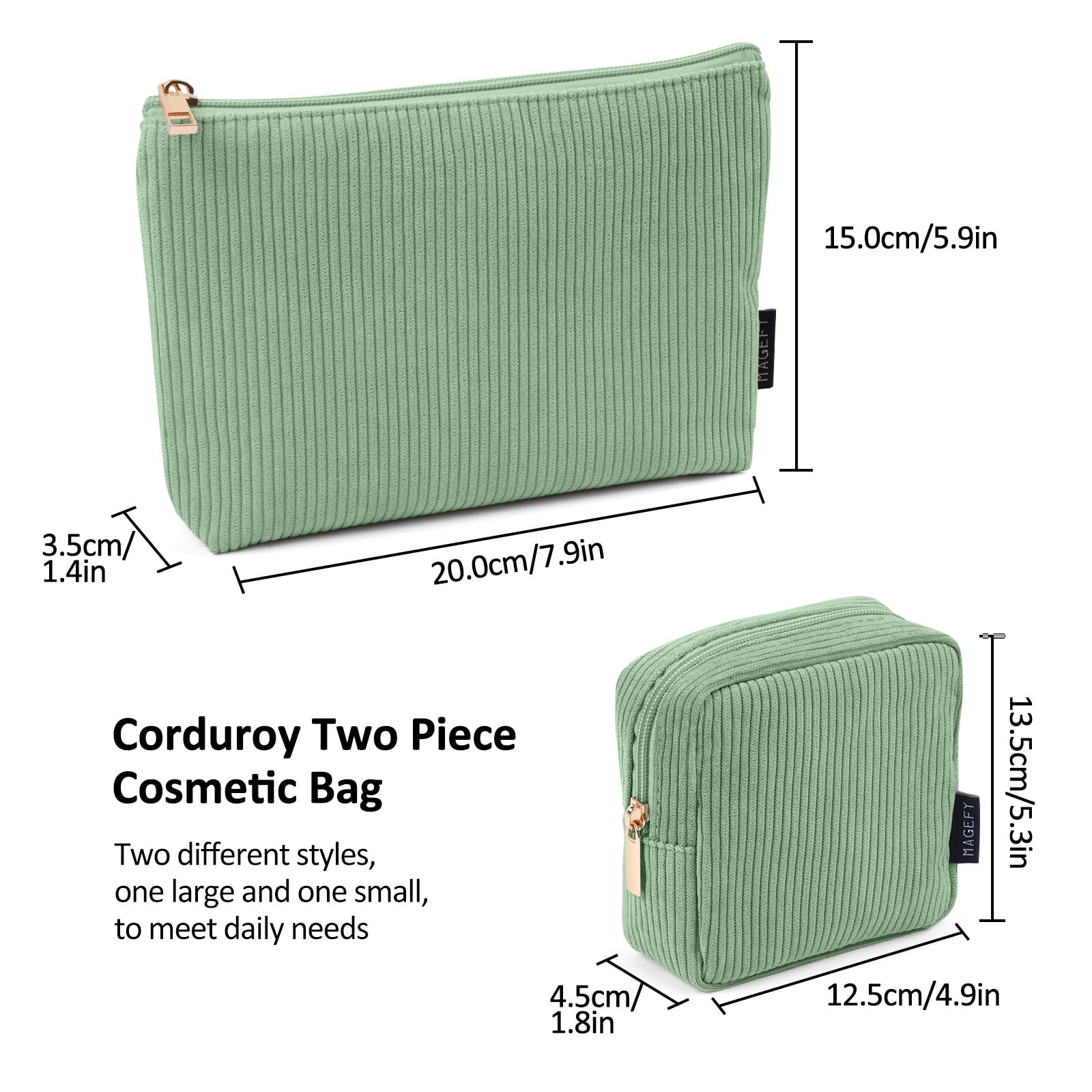 Makeup Bag MAGEFY 2Pcs Small Makeup Bag for Purse Travel Cosmetic Bag Corduroy Makeup Pouch Portable Versatile Zipper Make up Bag for Womem Green - Image 4