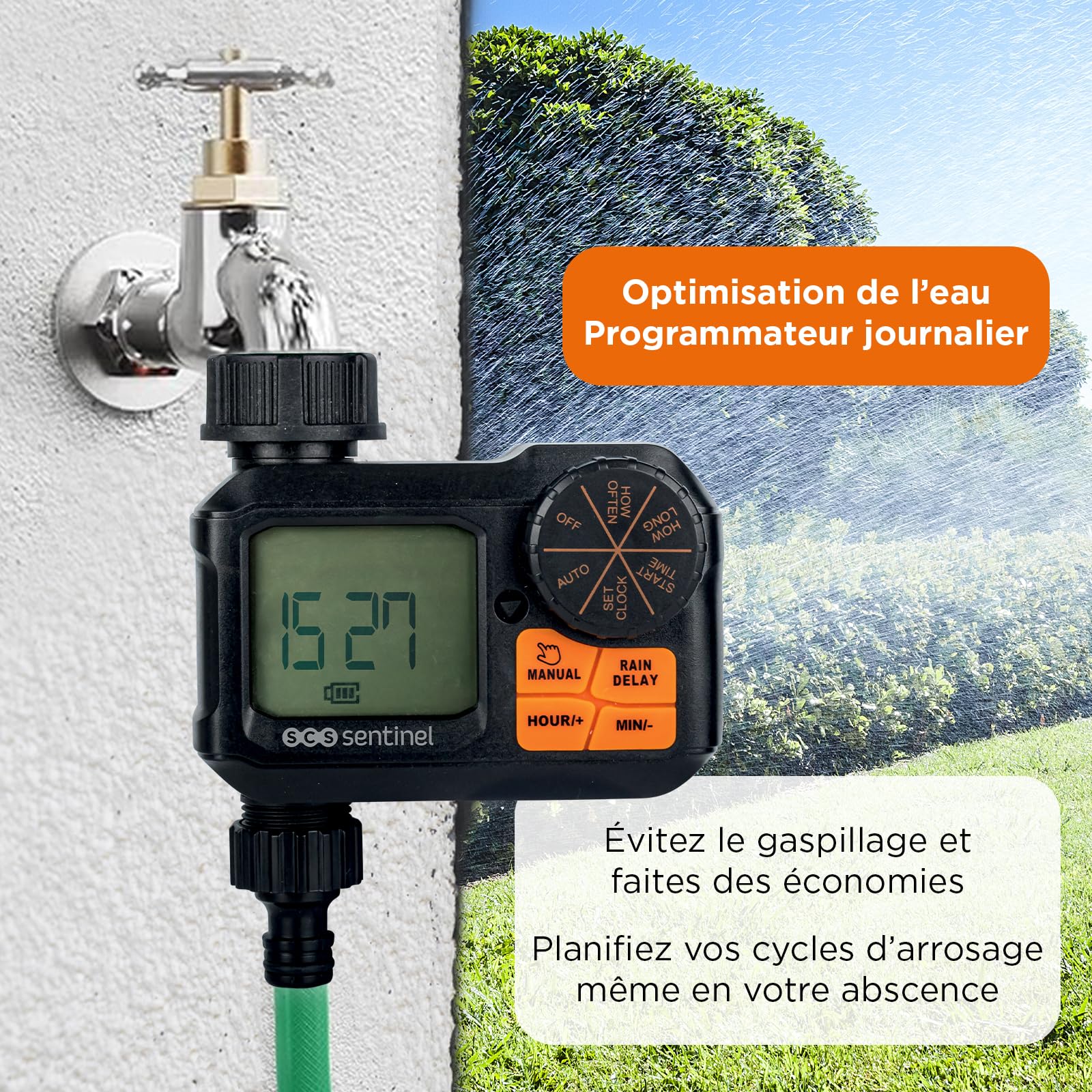 SCS Sentinel Programmateur d'Arrosage Extérieur Compact 122x64.9x118 mm Eau Froide Automatique