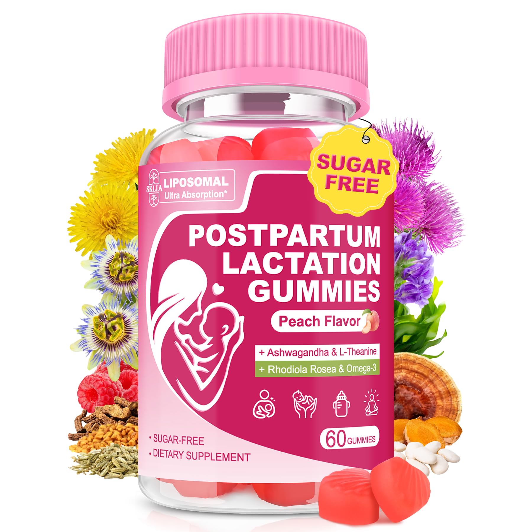 Liposomal Lactation Support Gummies,Breast Milk Booster,Peach Flavor, 60cts 60 Count (Pack of 1)