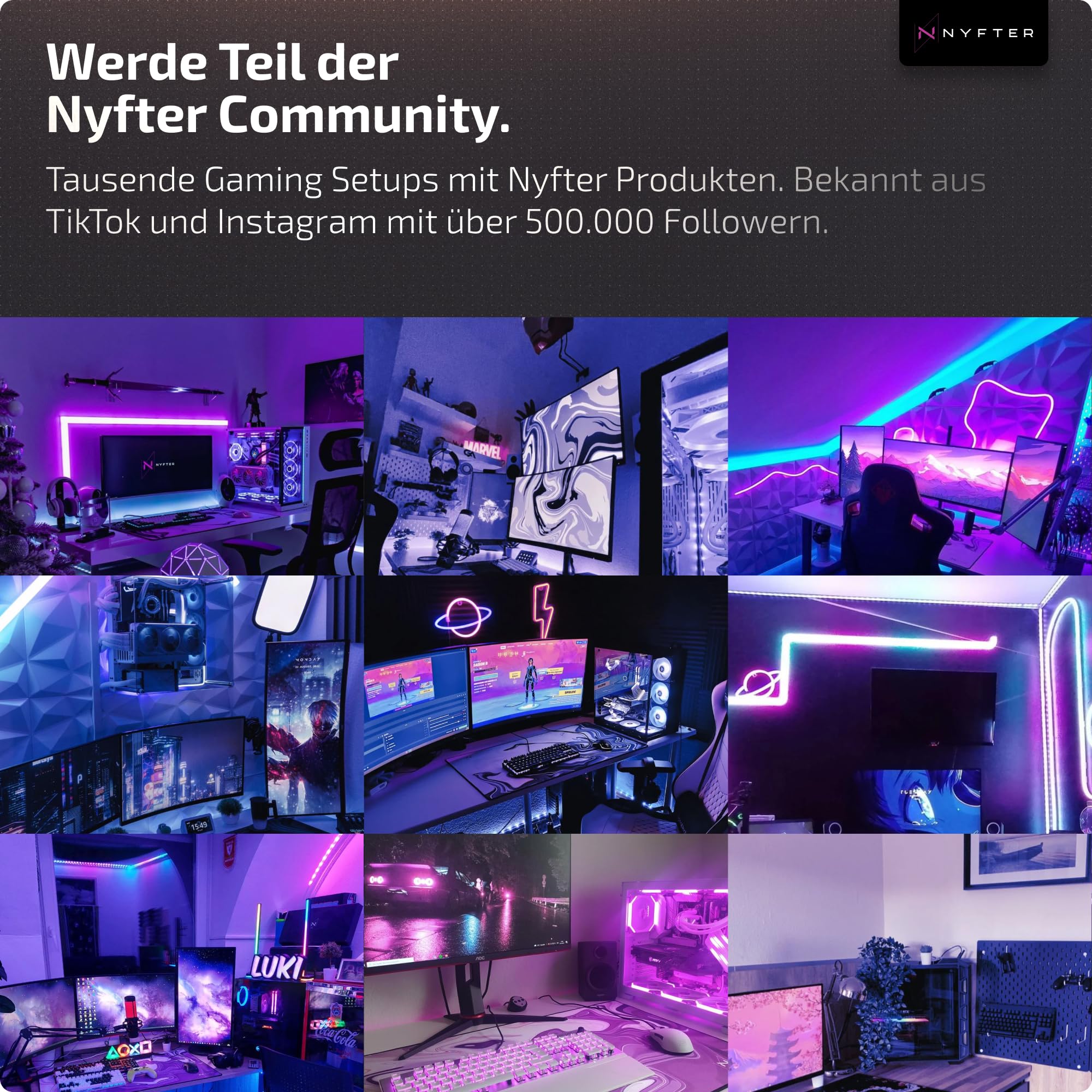 Nyfter Glas Gaming Mauspad 50x50 – Ultra-Präzise Oberfläche, Gehärtetes Glas, Vollsilikon-Anti-Rutsch, Abgerundete Kanten, Perfekter Glide – Premium Mouse Pad/Glasspad für Esports & Gaming (Sakura)