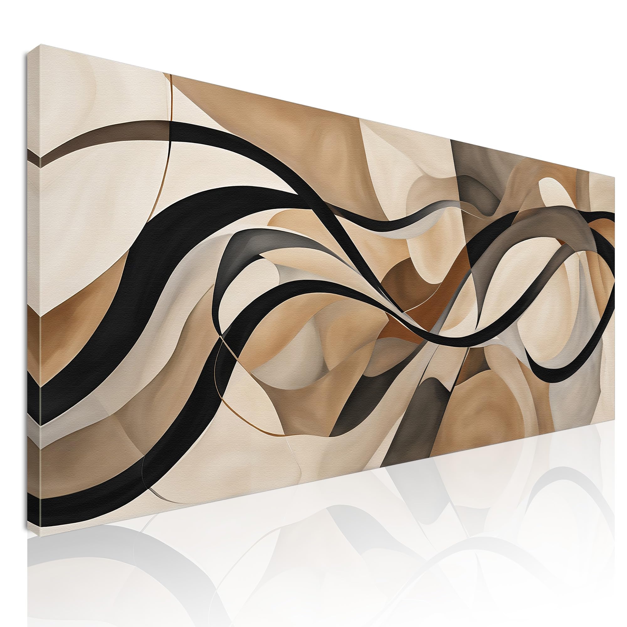 CheQuadro! Quadro astratto moderno per soggiorno, stampa su tela Curve Eleganti Beige e Marrone intelaiato pronto da appendere absh10-130x60 cm