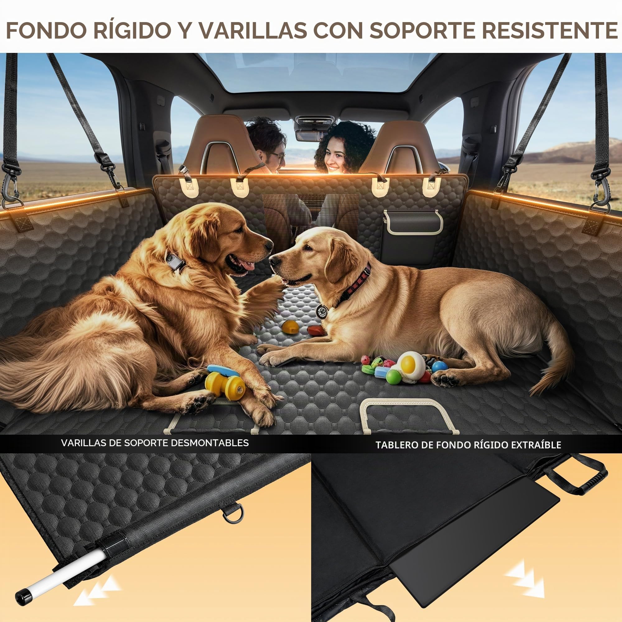 Extensor de asiento trasero para perros, soporte de varillas de PVC y funda de asiento de coche de parte inferior dura para perros, funda de asiento de coche resistente para asiento trasero, hamaca