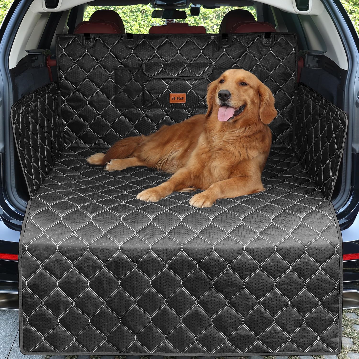KYG Telo Auto per Cani con Protezione Laterale e Paraurti, Protezione Bagagliaio Auto per Cani, Impermeabile, Antiscivolo e Resistente ai Graffi per Bagagliaio di Auto SUV Lavabile Durevole Tutto Nero