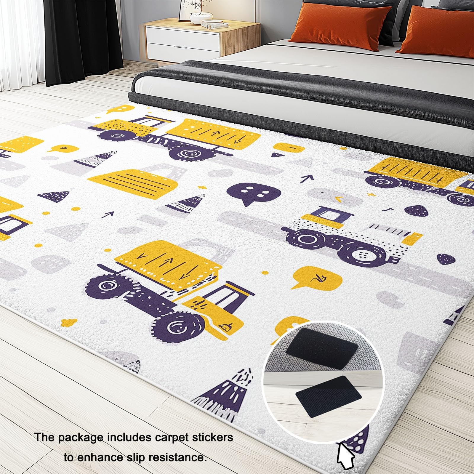 Tappeto Lavabile 160 x 230 cm Cartoon Giocattoli Veicoli da Costruzione, Tappeto Antiscivolo Pelo Corto Bianco - Tappeti Antimacchia Resistente, Tappeti per Soggiorno Cameretta Bambini Animali