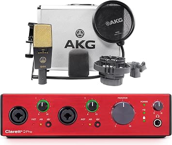 AKG C414 XLII Bundle Studio Condenser Microphone, Clarett+ 2Pre USB-C Audio Interface with 2 Mic Preamps, Multi-Pattern Recording Setup for Vocals Instruments, 2 Items