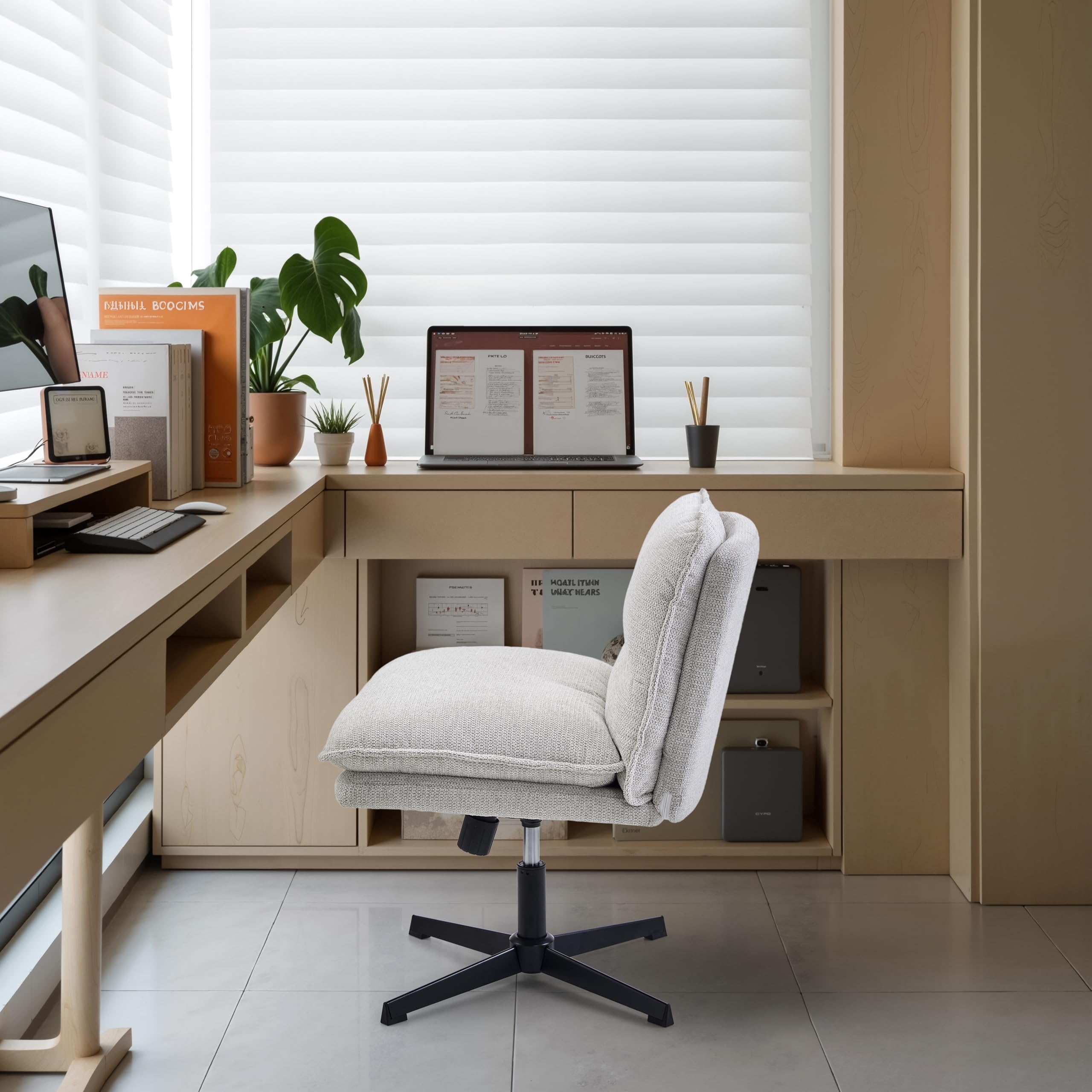 Krzesło biurowe bez podłokietników, szerokie krzesło krawieckie z wyściełanym siedziskiem, ergonomiczne krzesło Criss Cross Chair do domowego biura, salonu (jasnoszare)