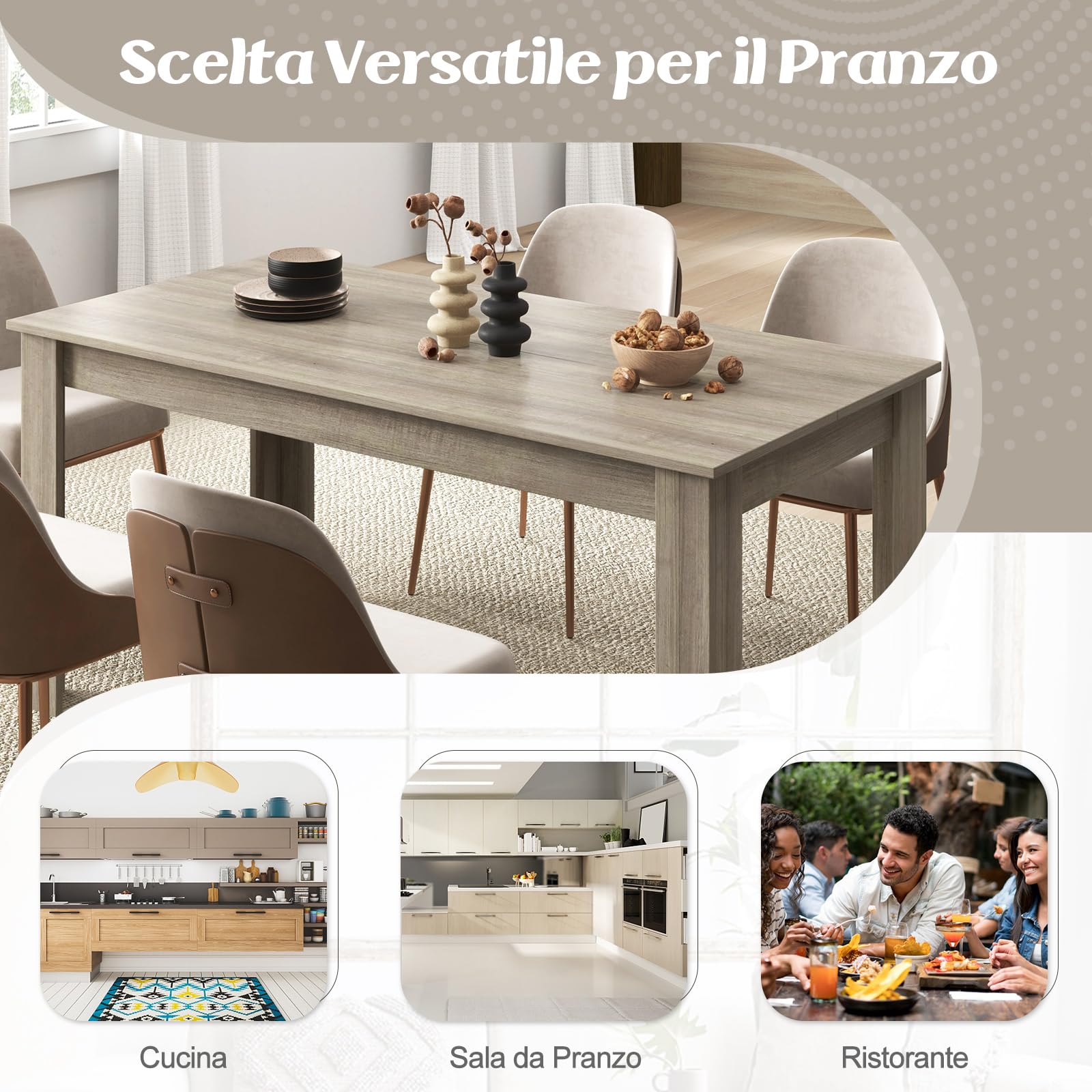 COSTWAY Tavolo da Pranzo 160 x 80 x 76 cm, Tavolo da Cucina Rettangolare con Piano Grande e Gambe Robuste, Ideale per Massimo 8 Persone (Naturale)