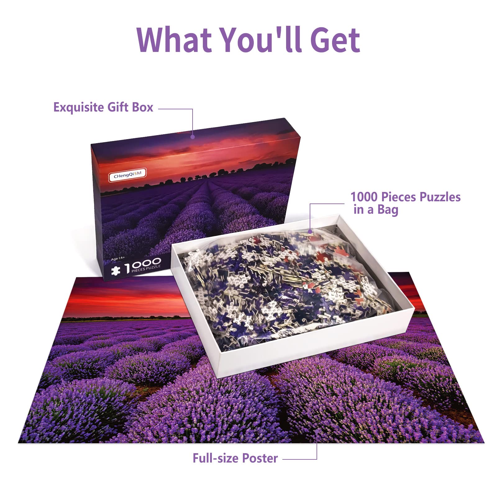 Jigsaw Puzzles Provence Lavender Field 1000 Piece Puzzle Lavender Flowers France Landscape View for Adults Teens - Image 3
