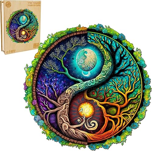YIN YANG - Rompecabezas de madera para adultos, árbol de la vida, rompecabezas de forma única (S, 100 piezas, 7.9 x 7.9 pulgadas), rompecabezas