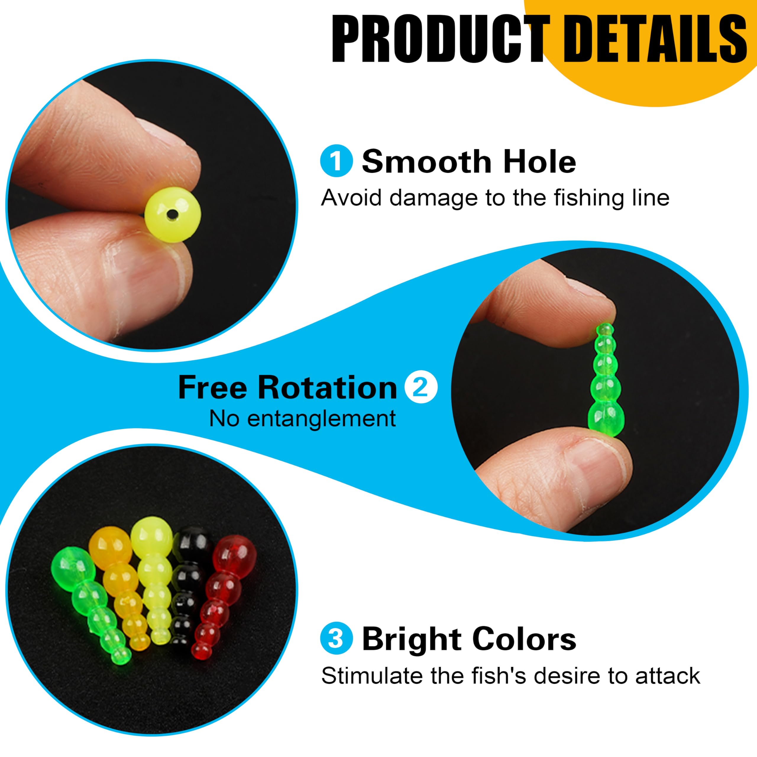 OROOTL 250pcs Fishing Beads Assorted Stacked Fishing Beads for Spinner Rig Making Colorful Tapered Trout Beads Lure Making Supplies for Saltwater Freshwater Walleye Perch