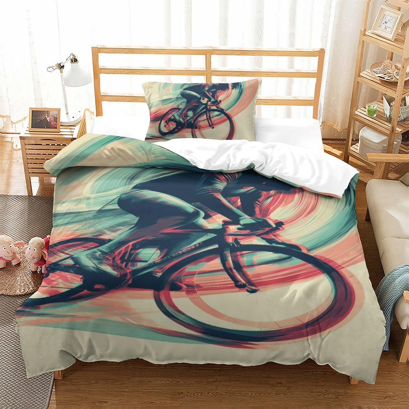 Parure de lit vélo de montagne 3D en microfibre douce infroissable et facile à laver 135x200cm