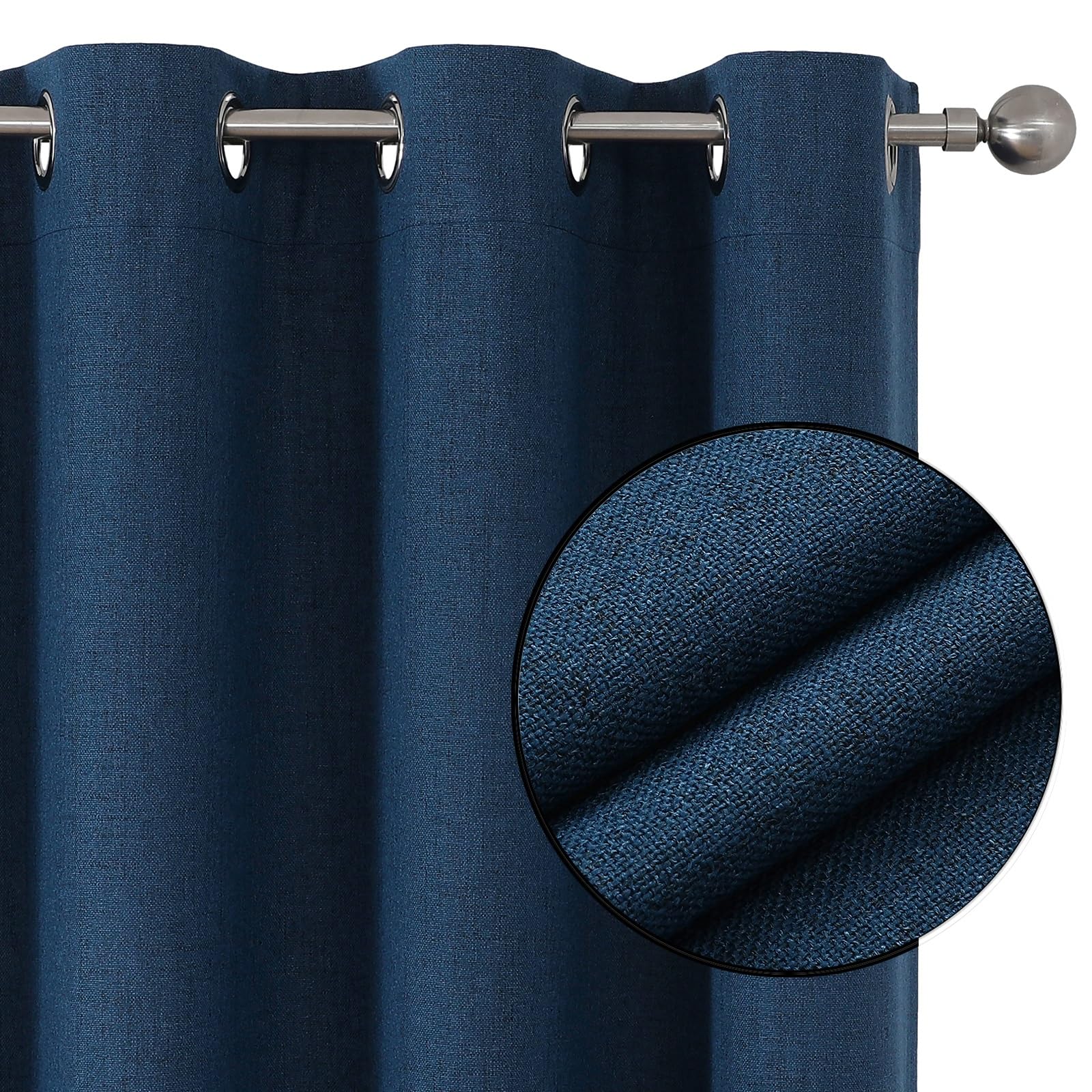 Joydeco 100% Tende Oscuranti per Interni 2 Pezzi, Lino Tende Termiche con Occhielli per Soggiorno Moderne, Cameretta Bambini, Camera da Letto Blackout Curtains(Blu Reale, 2xL117xA137)