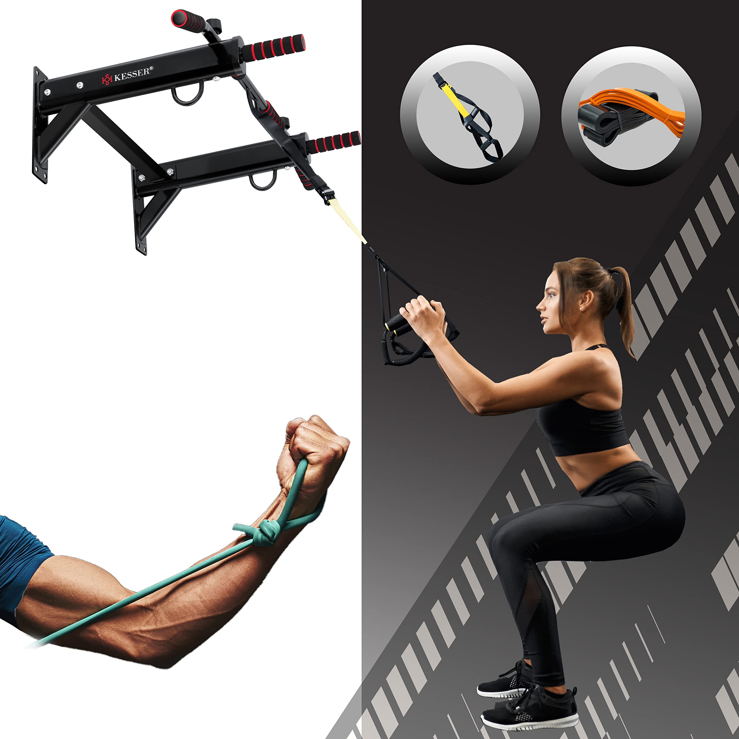 Rack Musculación Barra De Dominadas KESSER 4en1 Incluye Estación