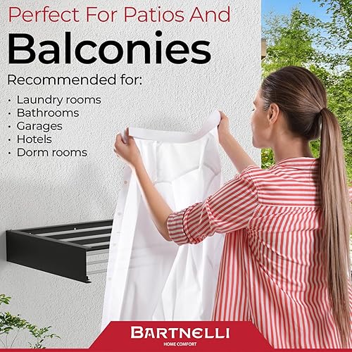 Miniatura 6 de Bartnelli Tendedero de ropa montado en la pared para lavandería  Percheros plegables para uso en interiores y exteriores  Diseño plegable patentado