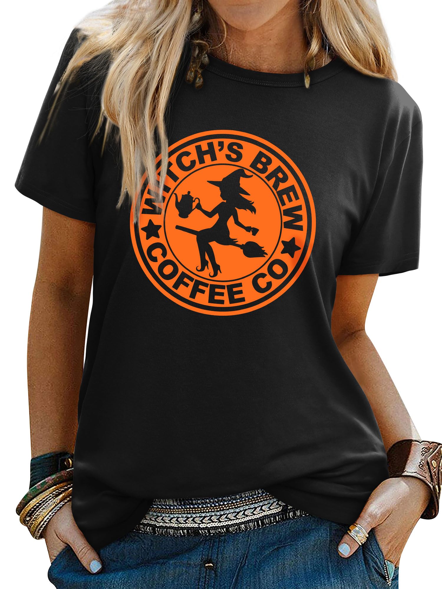 Yihelian T Shirts Frauen Halloween Hexe Grafik Druck Top Damen Kurzarm Rundhals Tshirt