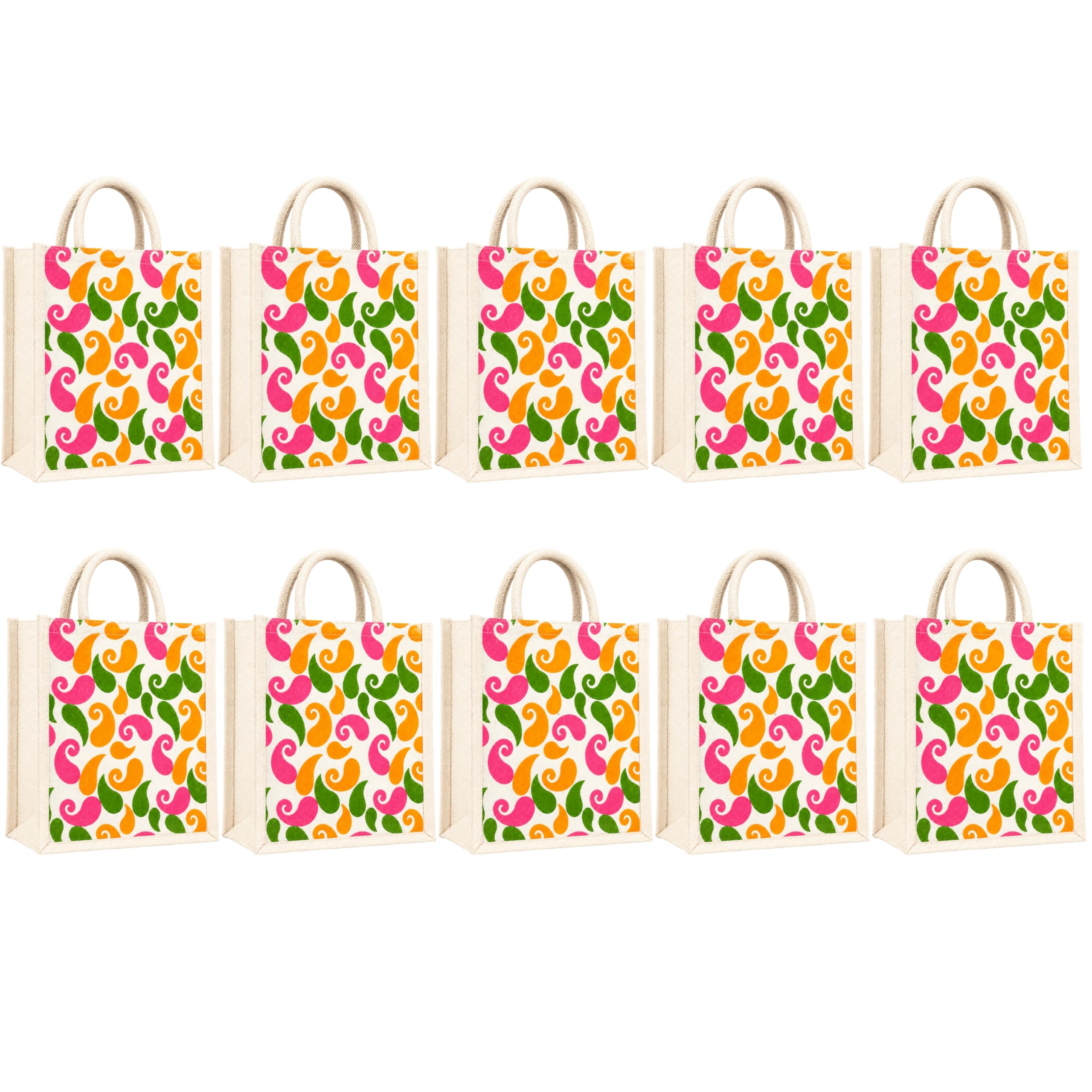 cantainoo Canvas Return Gift Bags for Wedding, Birthday & Festive Functions | Reusable Canvas Tote Bags with Handles(Pack of 10) (Vibrant Paisley - Velcro_lace)