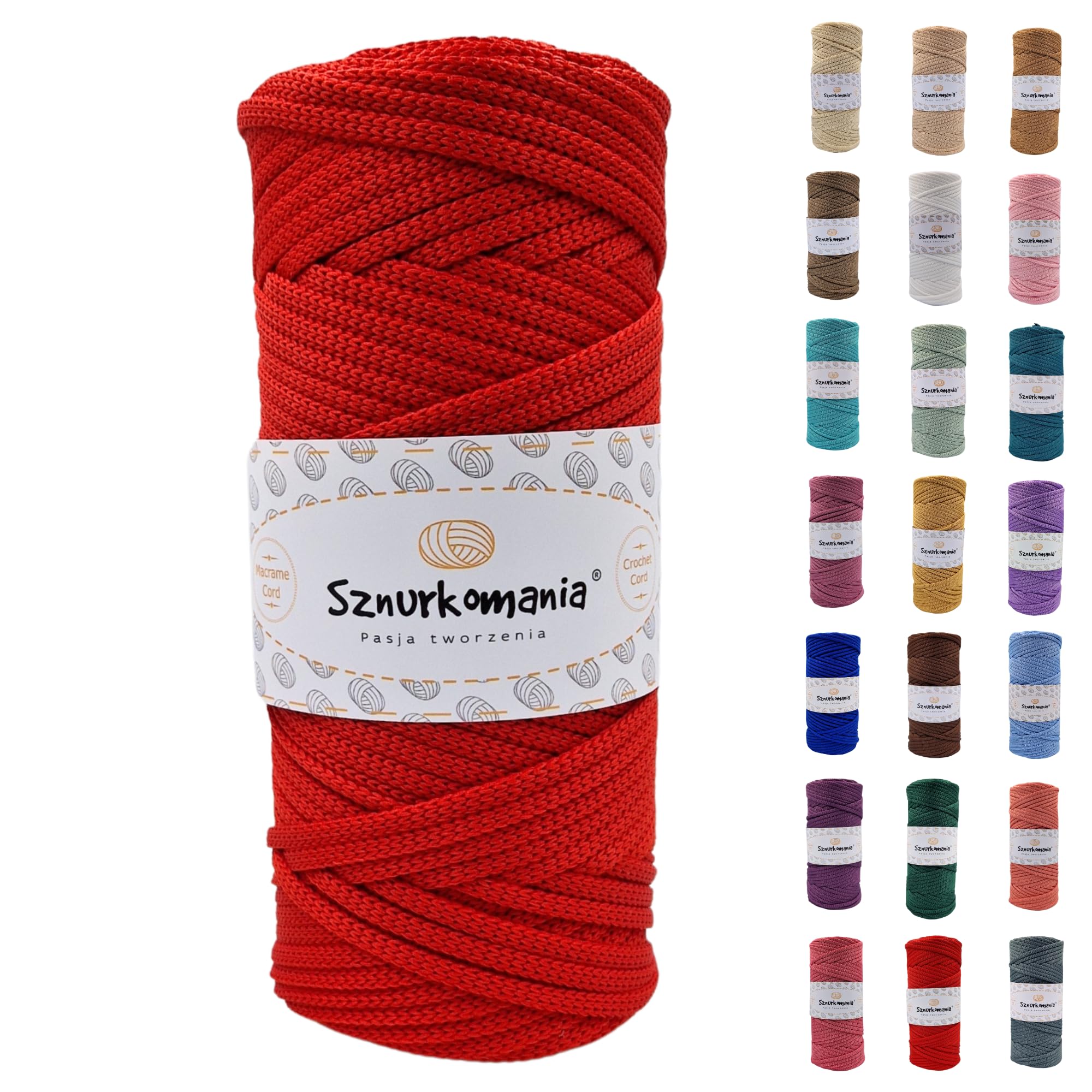 Sznurkomania Red Polyester Cord 5 Mm 100 M Many Colours Flat Polyester Cord Crochet Cord 5 Mm Macrame Yarn Polyester Yarn Shiny Cord