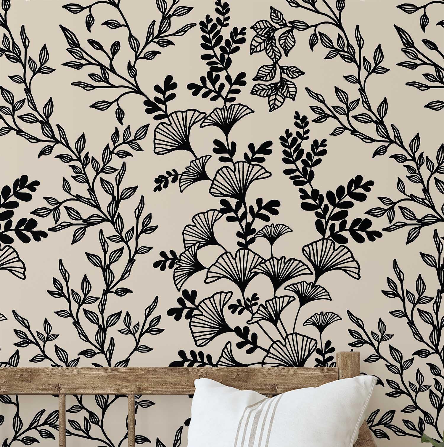 Papier peint texturé noir au design botanique chic pour une décoration murale premium