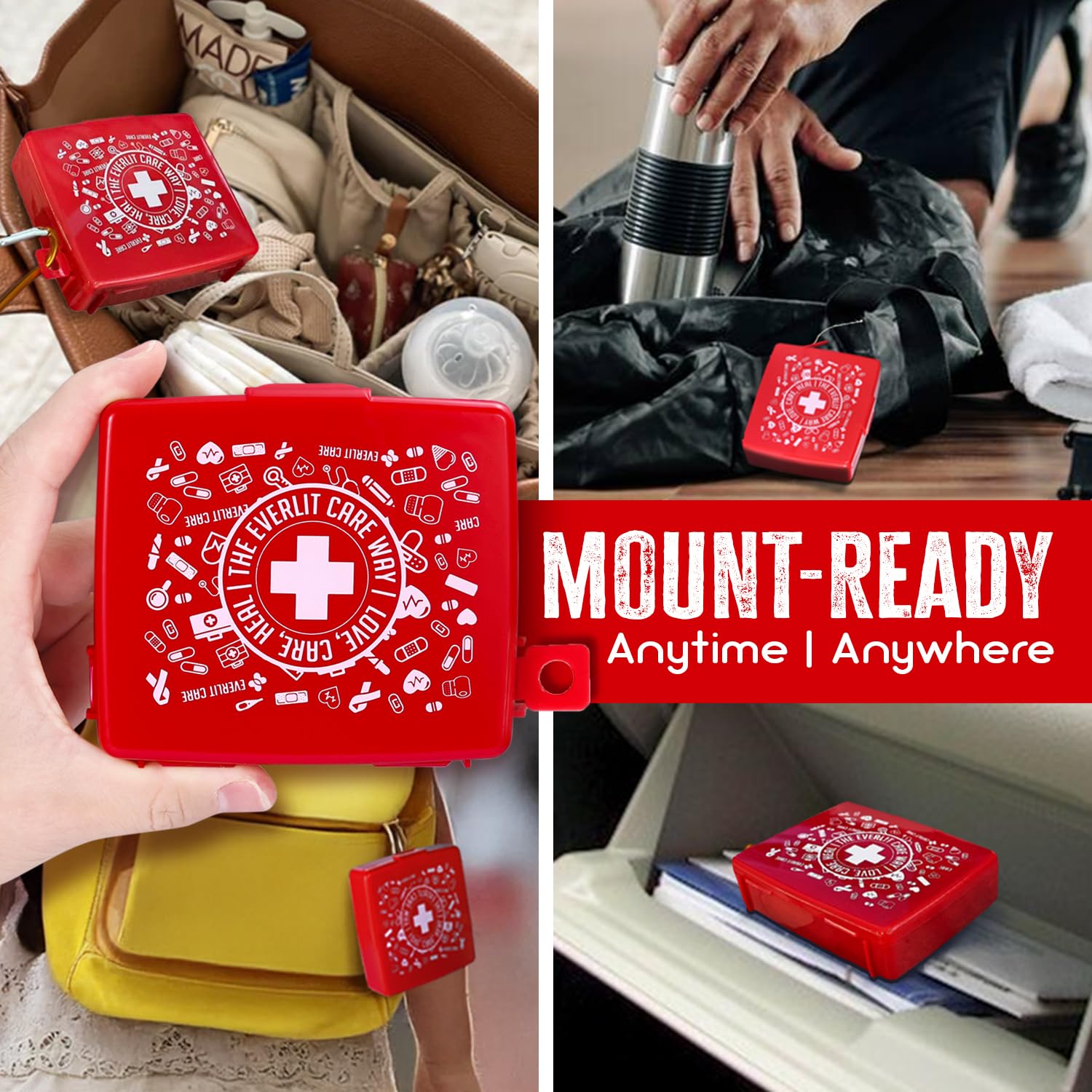 EVERLIT Mini kit de primeros auxilios para bolsillo, compacto y portátil, estuche rígido de 50 piezas, cortes, rasguños, cuidado de heridas, esencial para viajes, al aire libre, escuela, camping