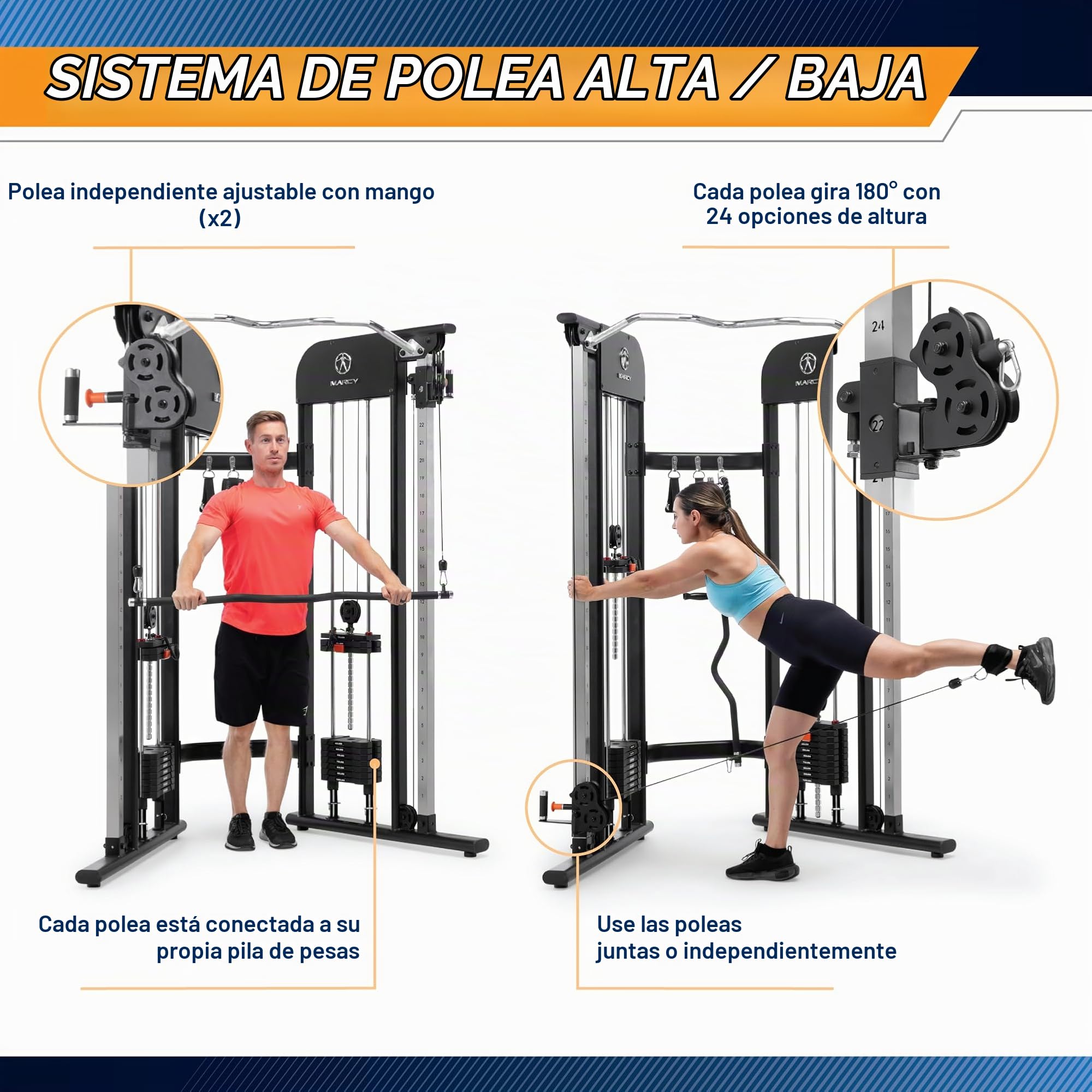 Marcy MFT-942 Functional Trainer, Máquina de Poleas con Peso Guiado