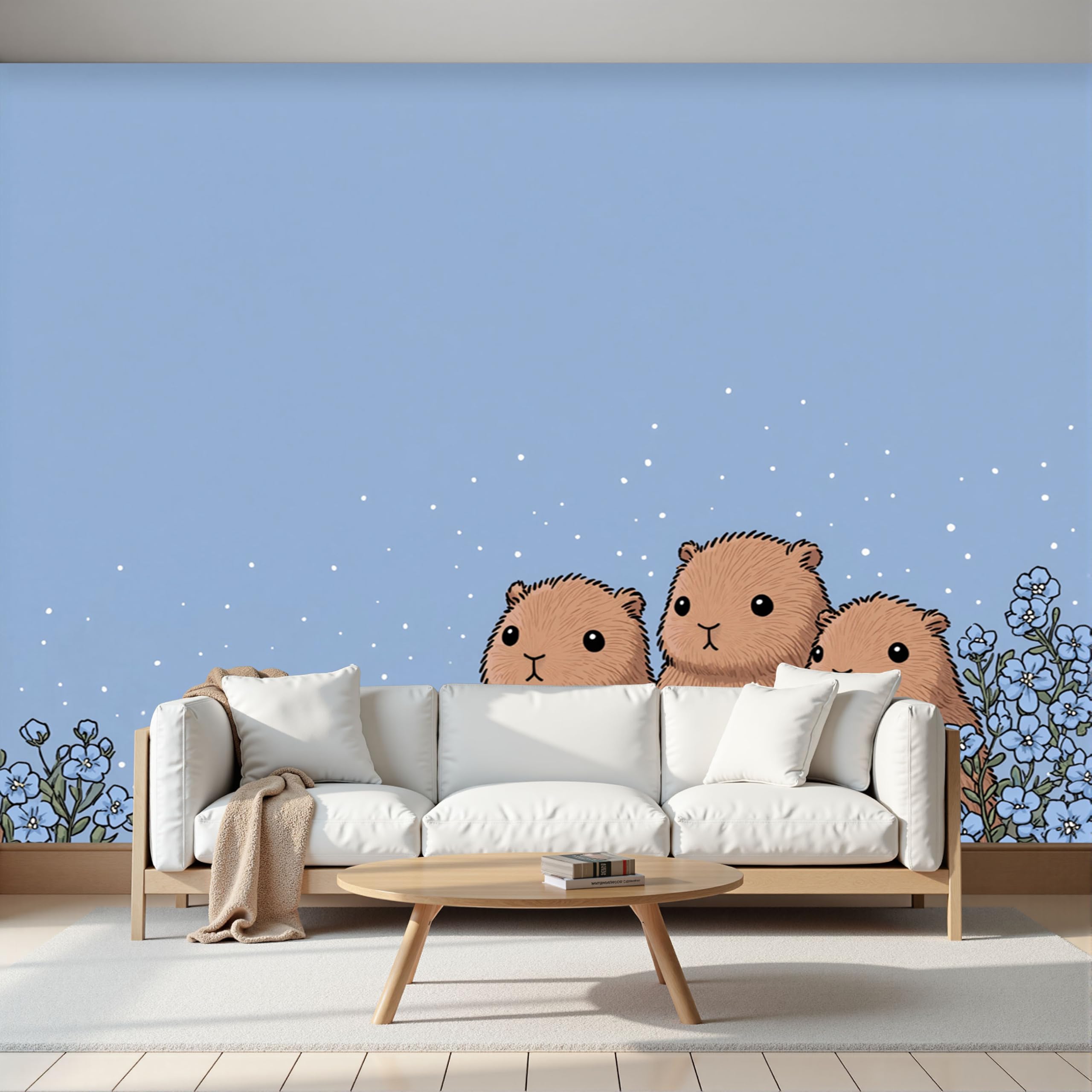 Papier peint panoramique capybara 300x210 cm pour chambre d'enfant