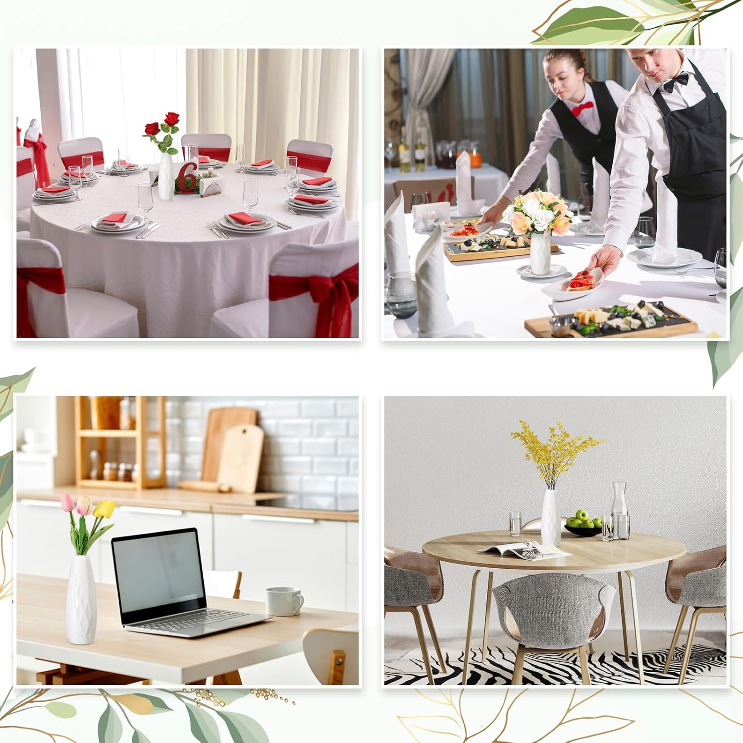 10 Pack Composite Plastic Flower Vases Bulk White Small Tall Conic Floral Vases for Centerpieces Unbreakable Bud Vase for Wedding Party Living Room Decor (Elegant)