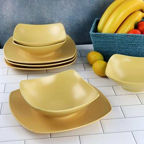 Miniatura 7 de Gibson Home Zen Buffet - Juego de vajilla de porcelana mate de 8 piezas color amarillo