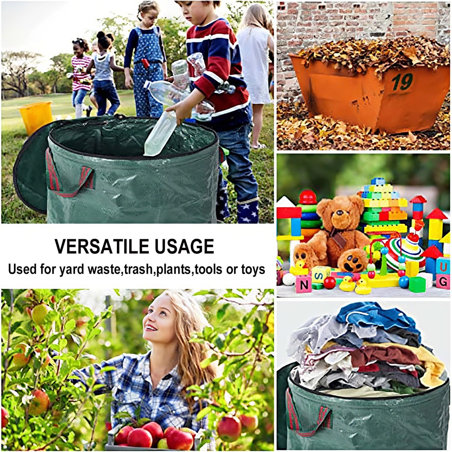 3X Sacs de Jardin Indéchirables,300L Sac Jardinage Déchets,Autoportant Big Bag avec Poignées,Étanche,Pliable et Réutilisable,Sac Végétaux Jardin(4pcs with Cover,67x84cm)