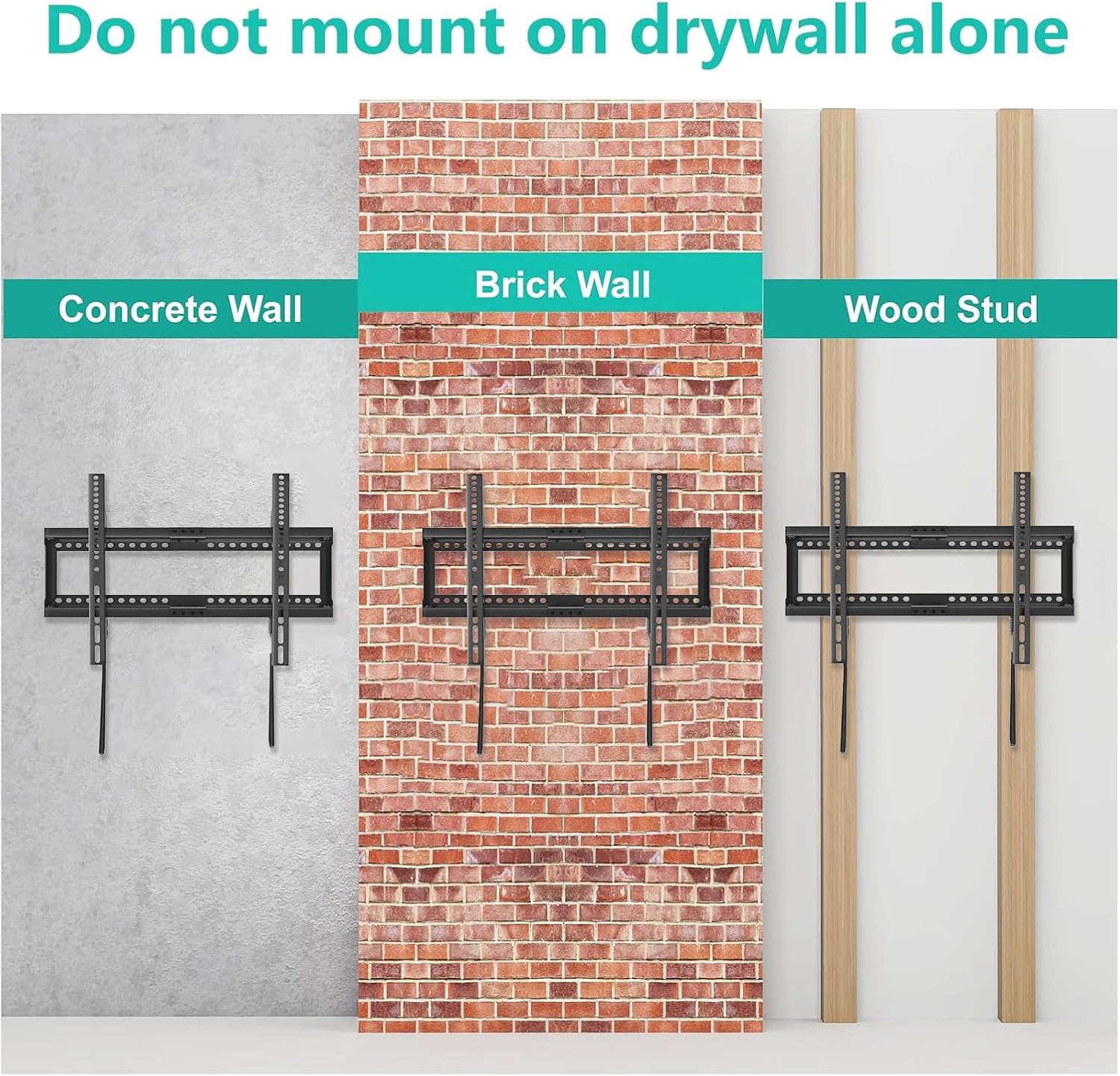 WALI TV Wall Mount Bracket for 37-90 Inch Flat Curved TVs up to 165 lbs, Low Profile Wall Mount Holds Your TV 1.1 Inch from The Wall, Mounting Holes up to 600x400mm (TTM-2), Black