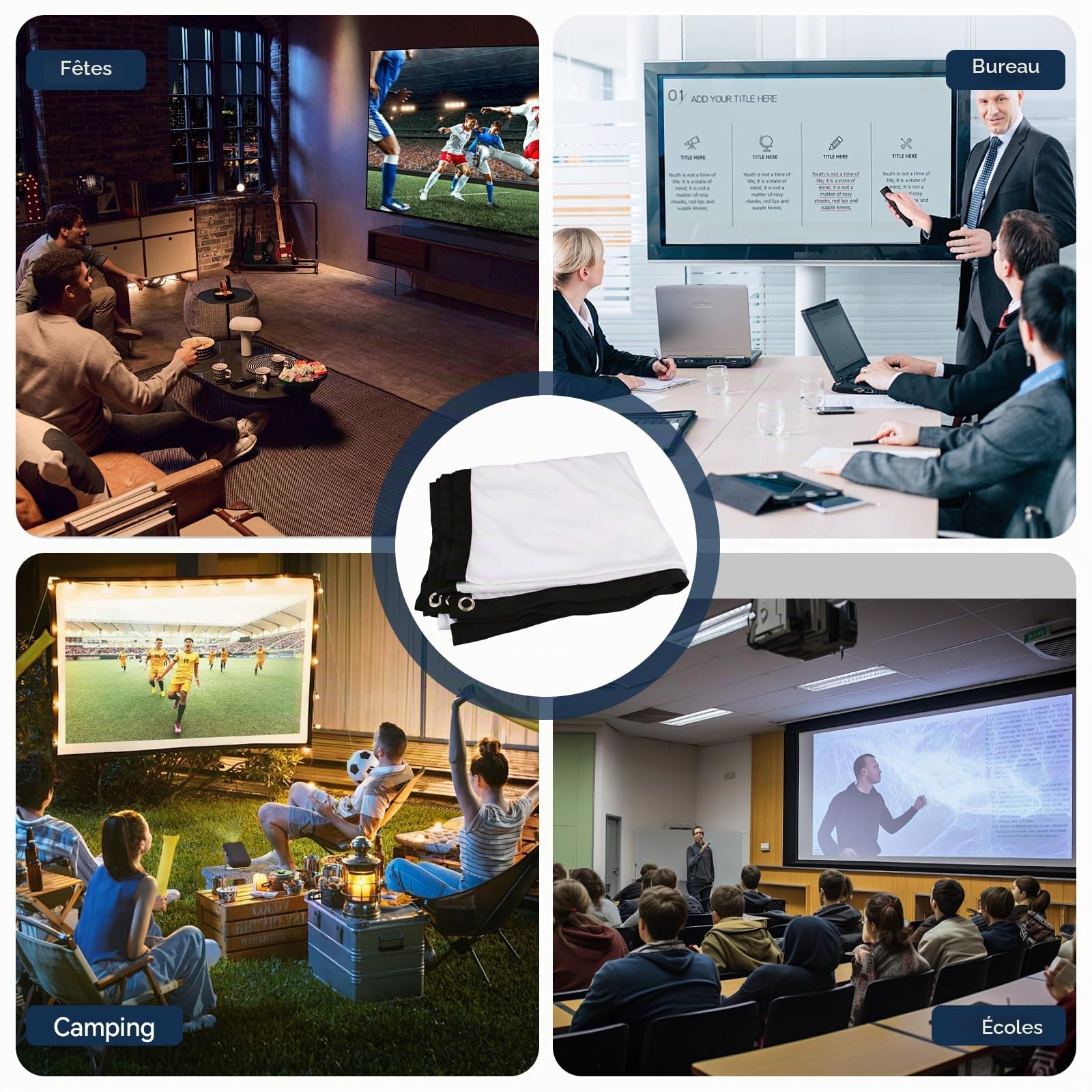 Ecran Projection Extérieur 100 Pouces, Infroissable Haute RéSolution, Toile Projecteur Portable, Blanc Videoprojecteur 4k, écrans de Projection pour Home Cinéma, TV, Bureau, école et Camping