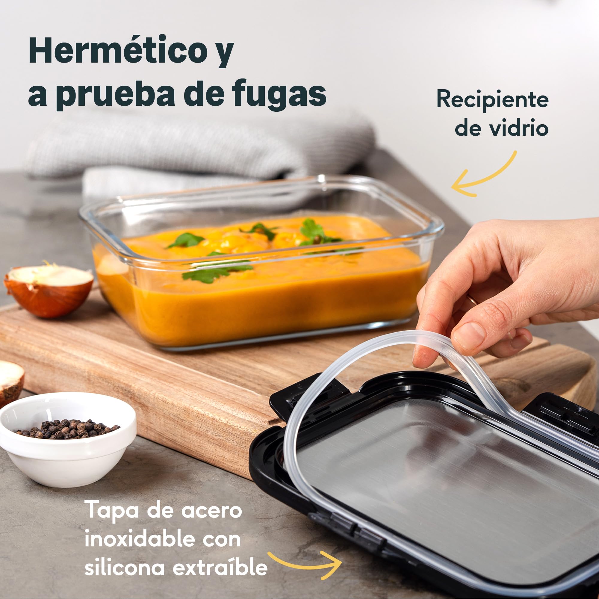 SILBERTHAL Set 3 fiambreras cristal herméticas - 370/640/1040ml microondas | Recipientes de cristal con tapa de Acero inoxidable - 370ml, 640ml y 1040ml - Vidrio DE borosilicato
