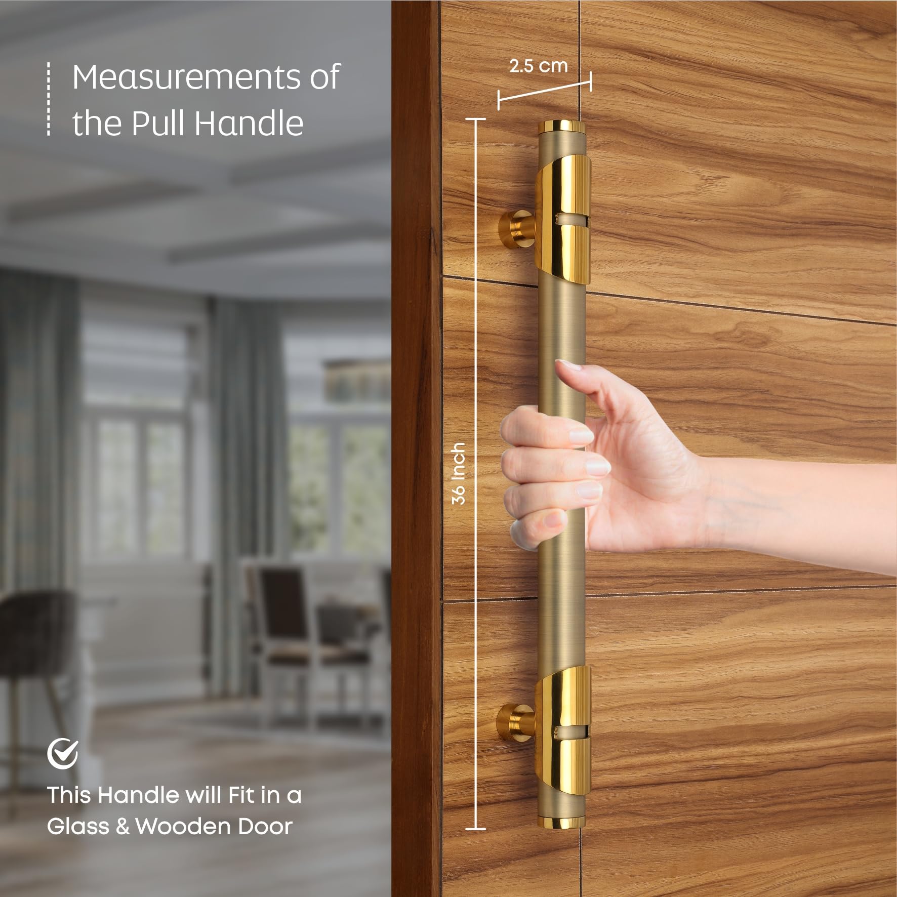 LAPO 36" Antique Gold Door Handle - Stainless Steel & Brass -3 LAPO 36" Antique Gold Door Handle - Stainless Steel & Brass -3
