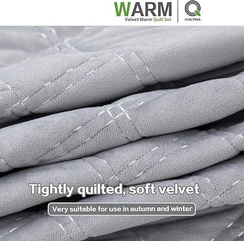 Miniatura 4 de QUILTINA Juego de edredón cálido de terciopelo holandés para otoño e invierno, edredón de calidad acolchado con bordado de imitación hecho a mano,