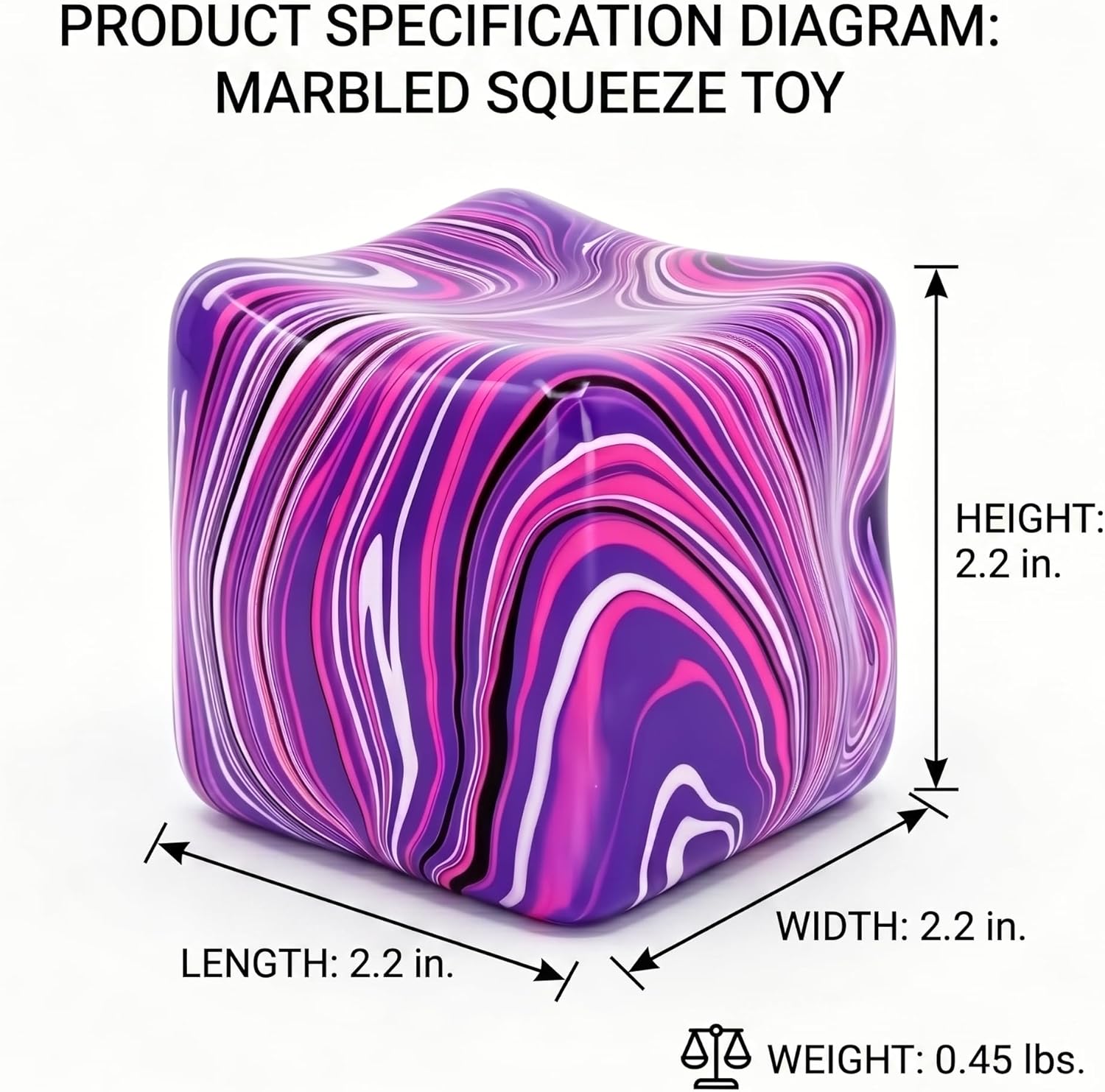 FoxVilla Sensory Swirl Stress Relief Cube, Marble Pattern Squishy Fidget Toy, Large 2.2 Inches, for Kids and Adults (Purple)