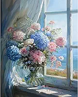 PRASIO Kit de pintura por números para adultos iniciantes, kits de pintura de flores por números em tela, tinta a óleo acrílica DIY por número para adultos para decoração de casa, presente 40,6 x 50,8
