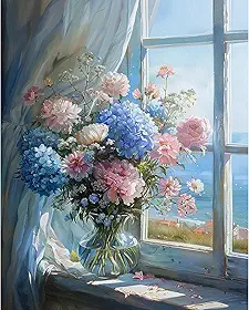 PRASIO Kit de pintura por números para adultos iniciantes, kits de pintura de flores por números em tela, tinta a óleo acrílica DIY por número para adultos para decoração de casa, presente 40,6 x 50,8