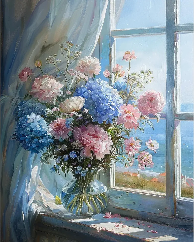 PRASIO Kit de pintura por números para adultos iniciantes, kits de pintura de flores por números em tela, tinta a óleo acrílica DIY por número para adultos para decoração de casa, presente 40,6 x 50,8