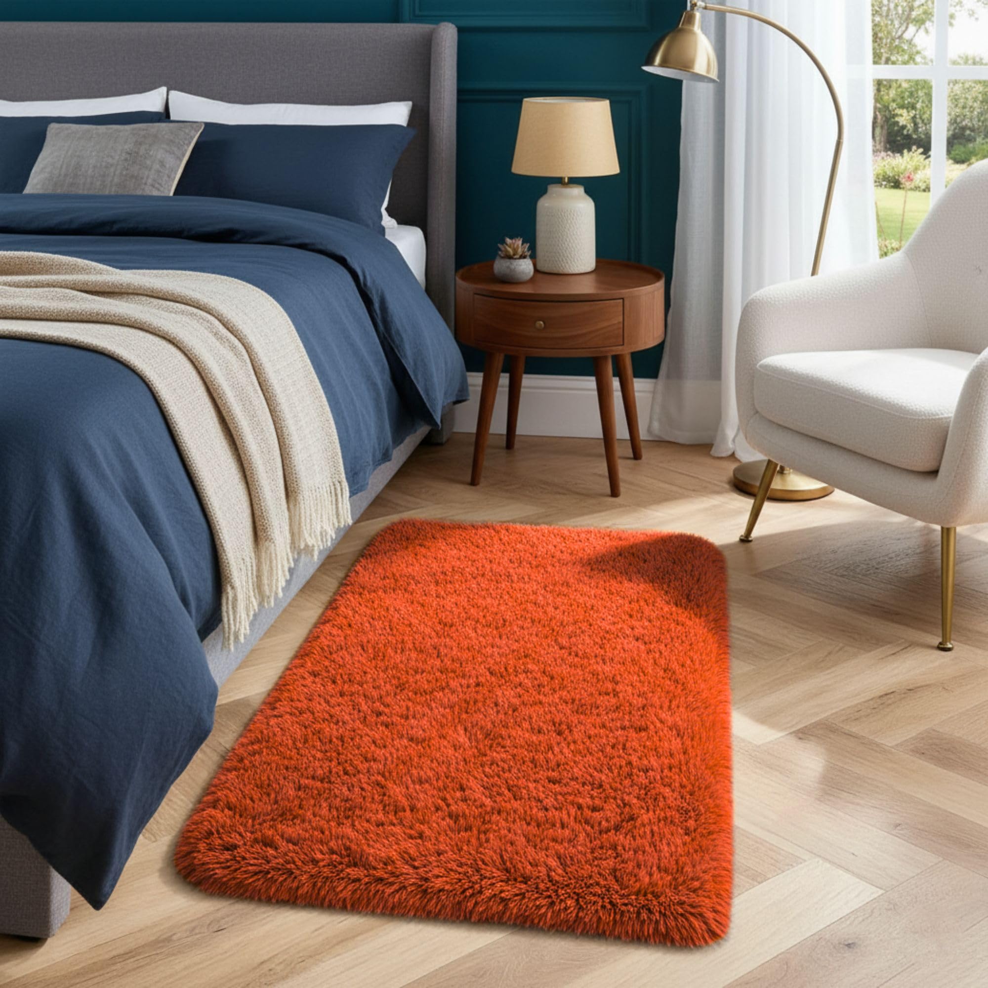 Hafaa Fluffy Shaggy Rugs Living Room Rust 50x80 cm, Soft Thick Pile Carpet Bedroom Terracotta, Non Slip Small Bedside Rug for Kids Nursery Room Non-Shedding — image 1