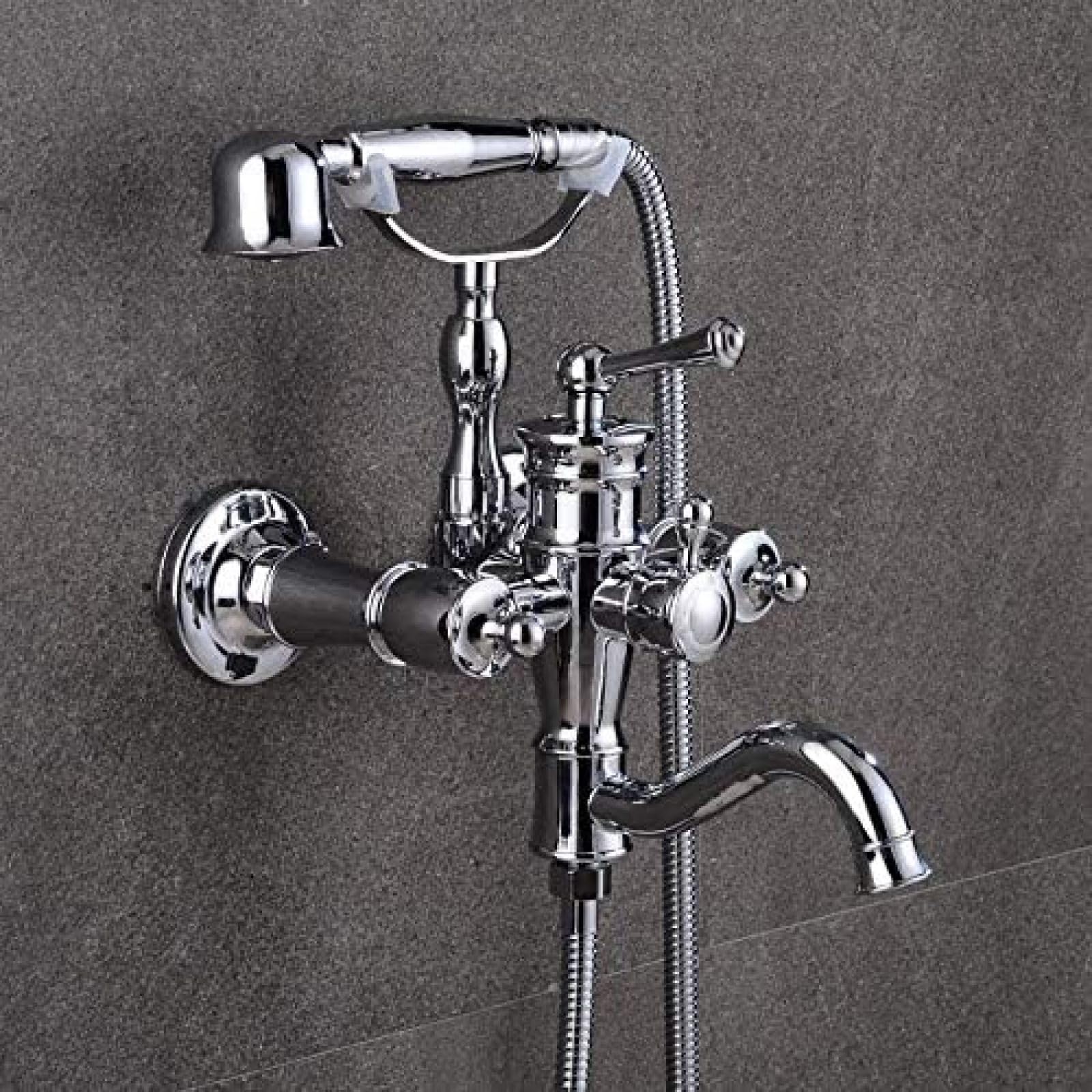 GLJTUO Shower system, 2 Colors Luxury Bathtub Faucets Black Brass Bathroom Faucet Mixer Tap Wall Mounted Hand Held Shower Kit Shower Faucet Sets-Chrome,Black,Chrome