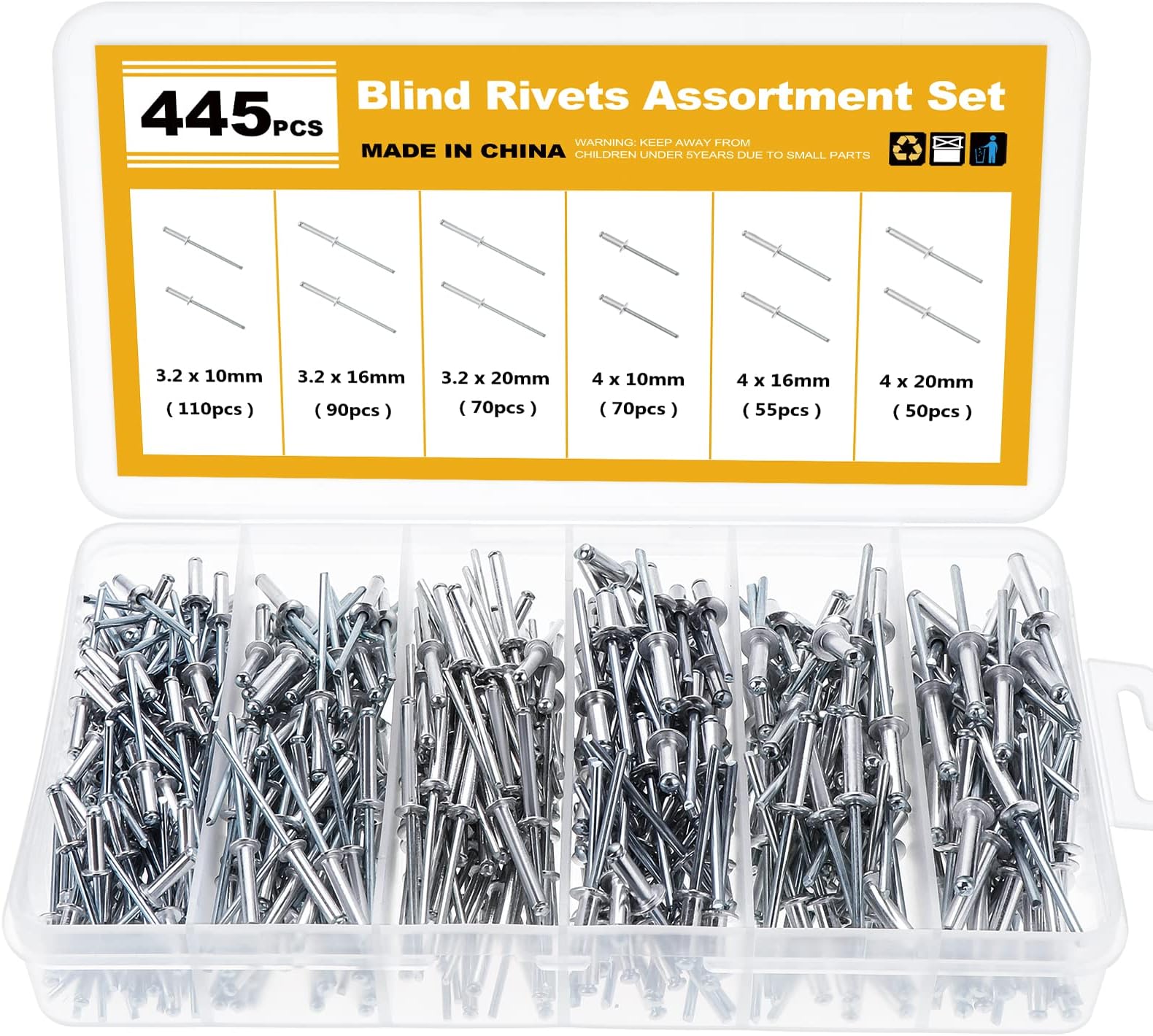 Rivetti Ciechi Set In Alluminio - 210 Pezzi 6 Misure (M3-M5) Per Fai-da-te E Professionisti Hammerdrive Rivetto - Foto 8