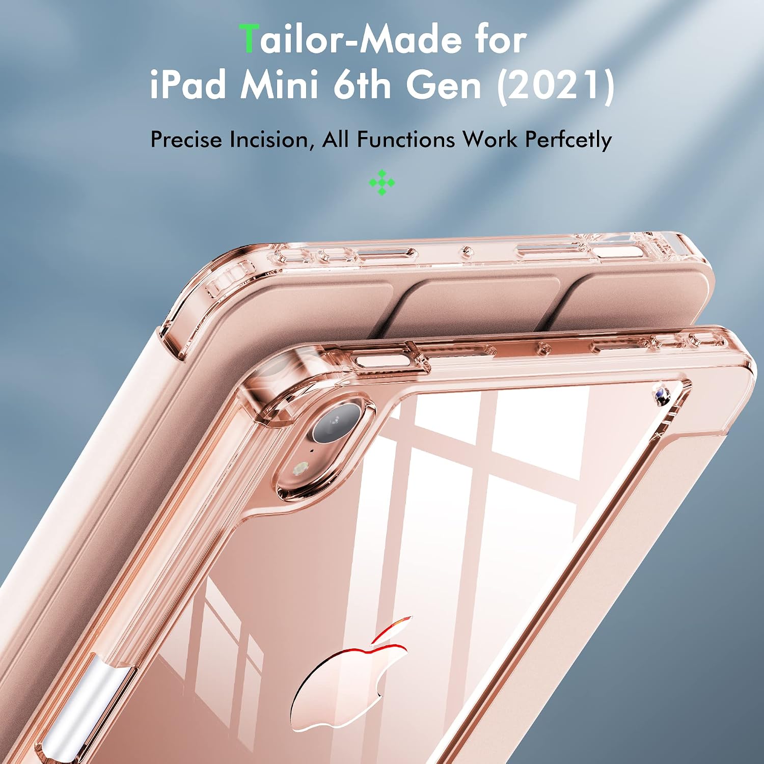 INFILAND iPad Mini 6 case (8.3 inch, 2021), 【Ultra-Clear Back & PU Leather Cover】【6 FT Drop Protection】 iPad Mini 6th Generation Case with Pencil Holder Support Wireless Charging -Clear Rose Gold